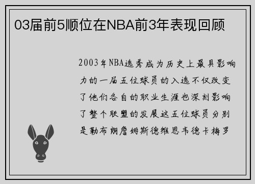 03届前5顺位在NBA前3年表现回顾