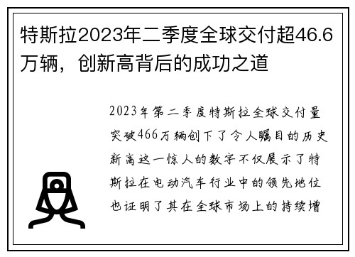 特斯拉2023年二季度全球交付超46.6万辆，创新高背后的成功之道