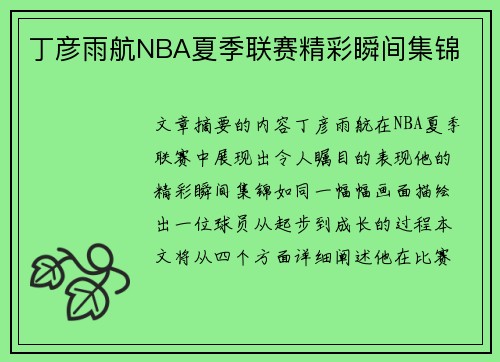 丁彦雨航NBA夏季联赛精彩瞬间集锦